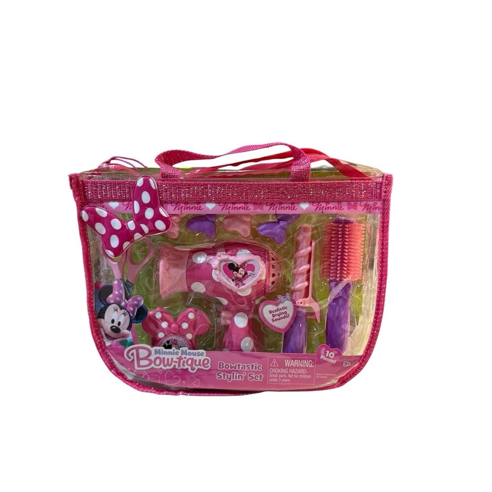 Minnie Mouse Bowtastic Bag Set - 10 Piece Girls Pretend Play Toy Stylin Set Hair